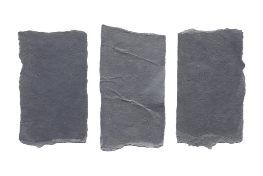 Three torn grey paper strips isolated on transparent background