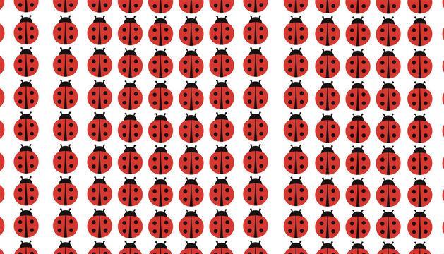 High-density seamless wallpaper pattern showing rows of identical red ladybug insects on a clean white background.