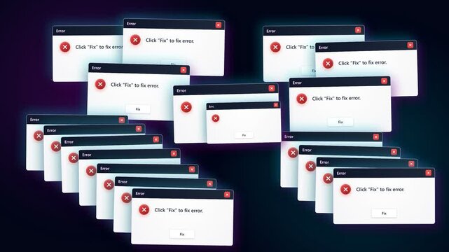 A swarm of pop up computer windows displaying system error notifications fills the dark digital space representing the frustration of excessive browser alerts during an intense web browsing