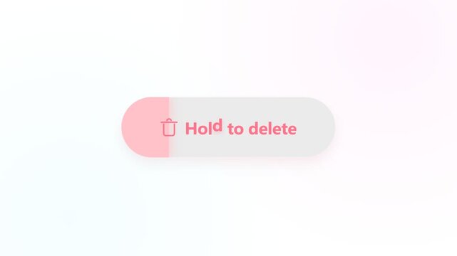 A virtual interactive button interface featuring pink shaded progress bars with text prompts requesting users maintain pressure until completion to remove unwanted digital files from their