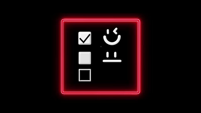 Customer satisfaction survey concept with neon red border and animated rating scale feedback review.