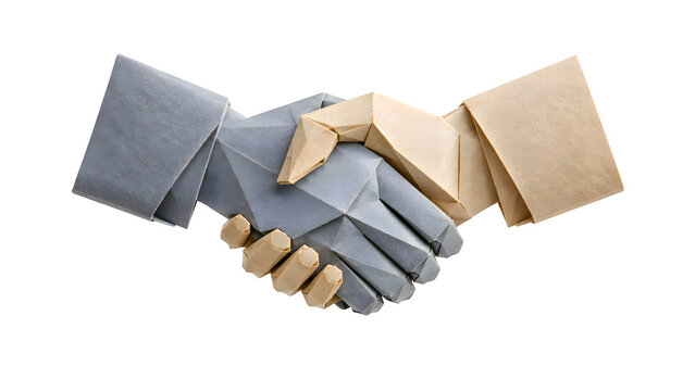 Origami Paper Hands Shaking Hands in Corporate Conceptual Composition
