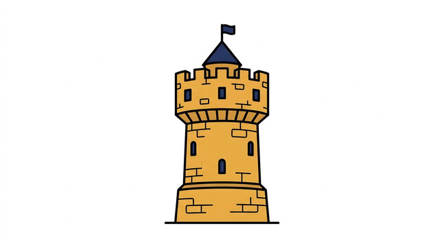 Medieval stone castle tower illustration on white background