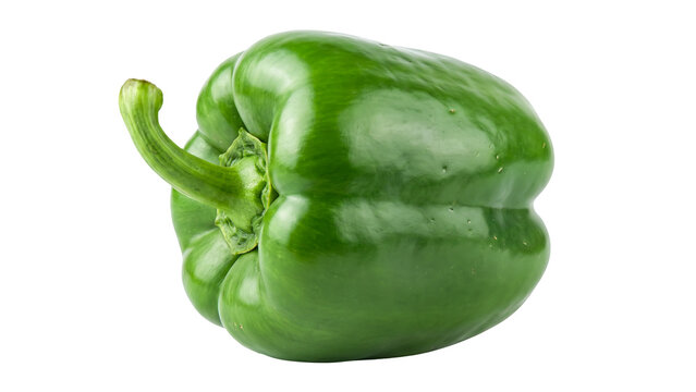 Fresh Green Bell Pepper Still Life Isolated PNG on Transparent Background, Vegetable for Cooking and Salad