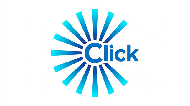 Modern blue click logo icon with radial sunburst graphic design