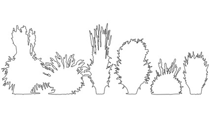 Obraz premium Set of architectural plants bushes and grass vectors in cad style isolated on transparent background