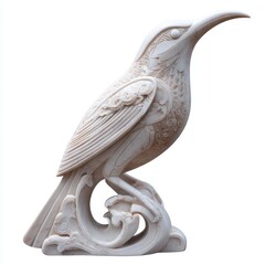 Fototapeta premium Intricately Carved White Stone Hummingbird Statue Isolated On Plain Background