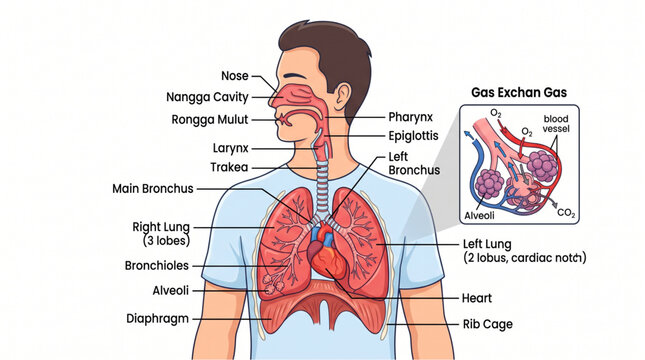 Diagram of the human respiratory system with bilingual labels