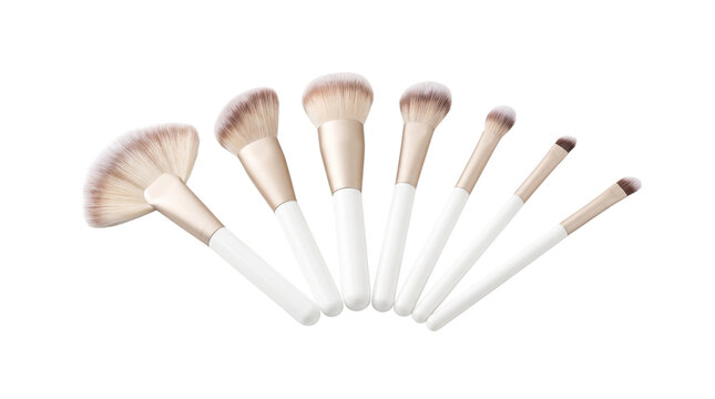 Professional makeup brush set with white handles and soft bristles