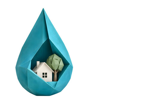 Water Conservation Origami Droplet with Sustainable Home and Tree