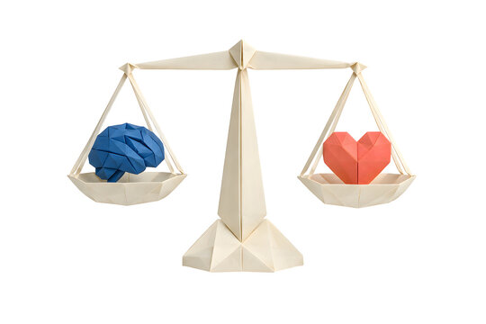 Ethical AI Origami Balance Scale with Brain and Heart
