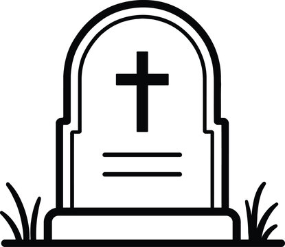 Halloween vector line icon of a classic tombstone with a cross