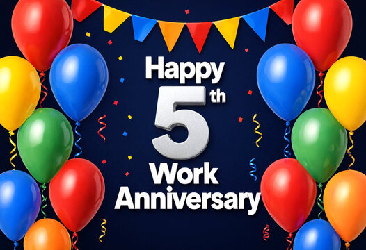 Colorful celebration balloons for five year work anniversary greeting card design