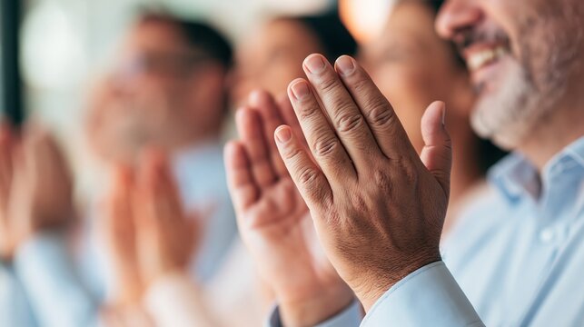 Group of diverse professionals clapping their hands in appreciation during a business seminar