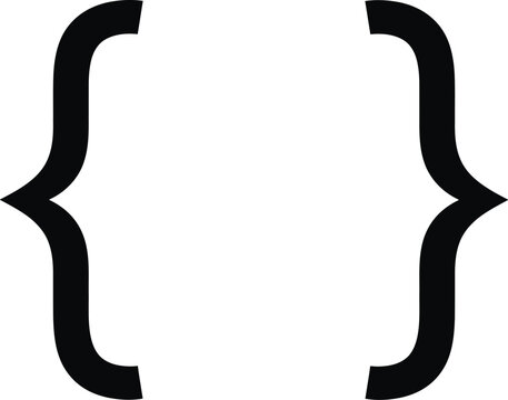 A pair of black curly brackets isolated on a white background representing computer programming syntax and code block structures