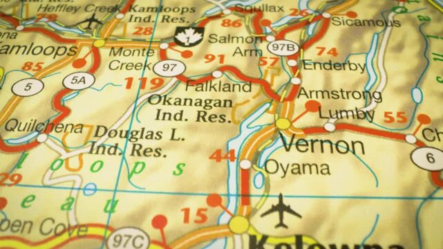 Kelowna, British Columbia, Canada &ndash; road network and geographic map view,sliding movement