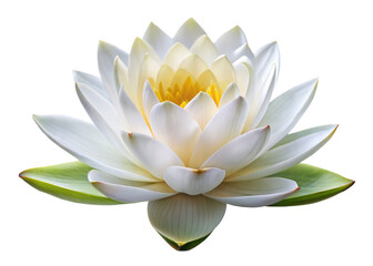 Obraz premium White lotus flower with yellow center, isolated on transparent