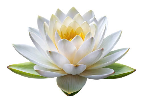White lotus flower with yellow center, isolated on transparent
