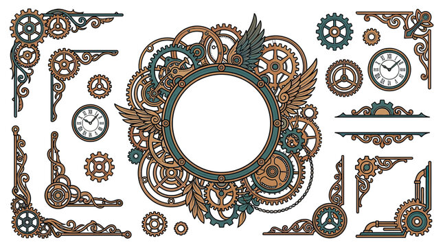 Steampunk Gear and Clock Elements Collection
