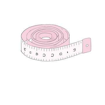 Cute pastel pink rolled sewing tape measure vector illustration