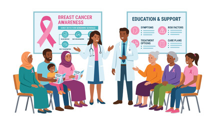 Obraz premium Diverse group attends breast cancer awareness and education session with doctors