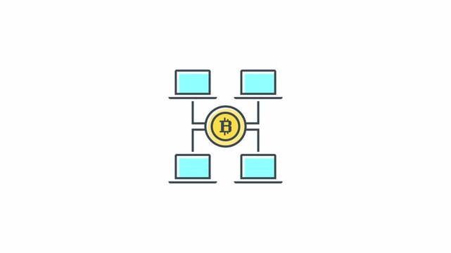 Bitcoin network decentralized computer nodes connection animation.