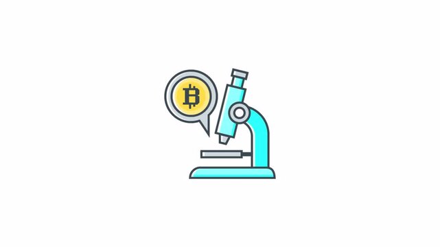 Conceptual illustration of bitcoin research and analysis with microscope.