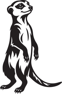 Standing Meerkat Black and White Vector Illustration Wildlife Design, Alert Meerkat Vector Art Minimalist Animal Illustration