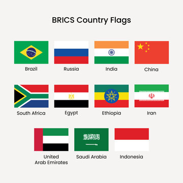 Flags representing BRICS nations element vector set