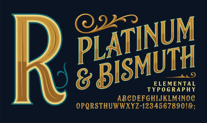 Obraz premium Vintage Gold Victorian Alphabet Vector Font Ornate Decorative Serif Letters Set For Packaging