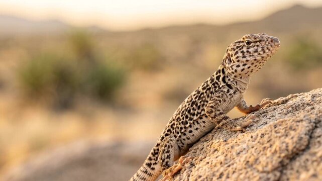 leopard lizard close up at morning light in california desert video