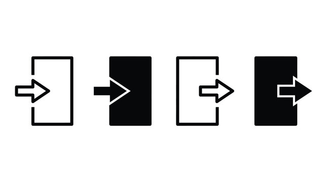 Enter and exit icons demonstrate directional movement through doors with clear arrow symbols.