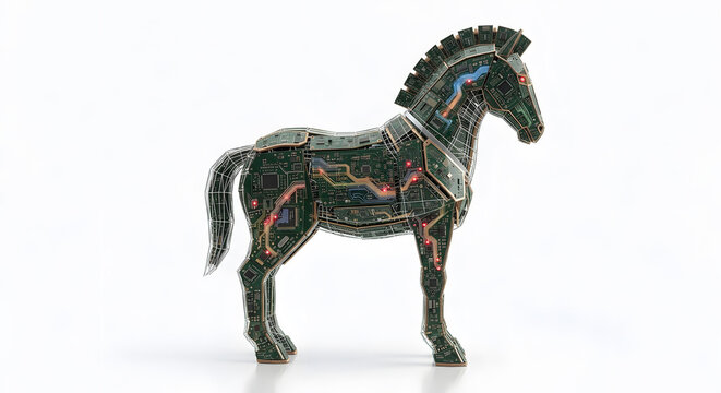 Minimalist Wireframe Trojan Horse Representing Malware Concealment