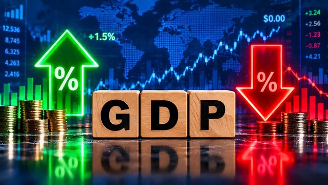 Global gross domestic product growth and decline with financial market charts