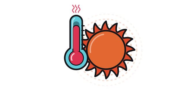 Set of four weather icons showing increasing temperature levels with sun and thermometer symbols