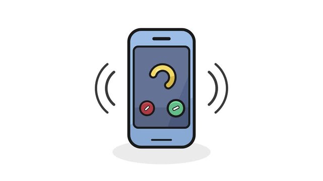 Smartphone incoming call animation sequence with ringing sound waves and answer decline buttons
