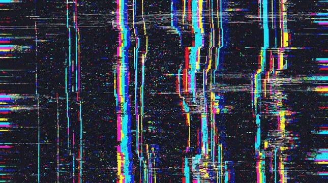 Abstract digital glitch screen texture background with colorful vertical signal noise pixel distortion effect for cyber music video production techno poster cover design background