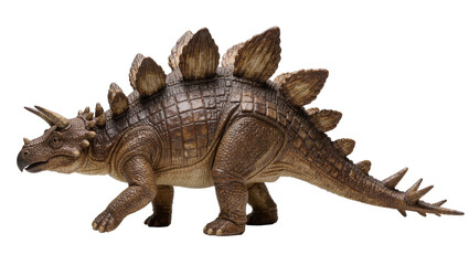 Detailed brown Stegosaurus dinosaur model with plates and spikes, isolated on transparent background © png space