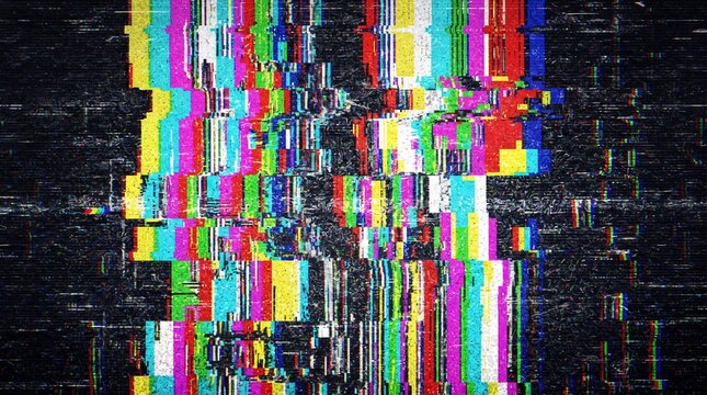 Creative pixel glitch screen texture with colorful block distortion video corruption artifacts and static broadcast noise for modern cyber punk backdrop design overlay abstract background