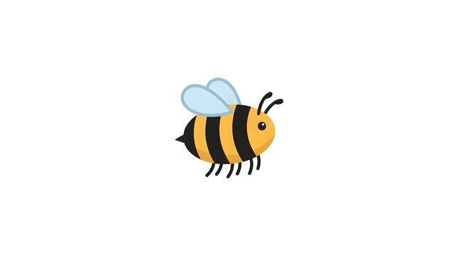 Cute yellow and black honey bee with translucent wings, depicted in a friendly cartoon style on a white background.