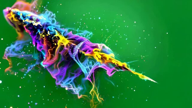 Abstract Colorful Fluid Energy Motion on Green Background.