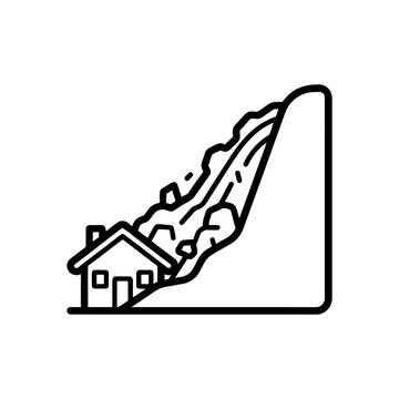 Icon depicting a house destroyed by a landslide disaster.