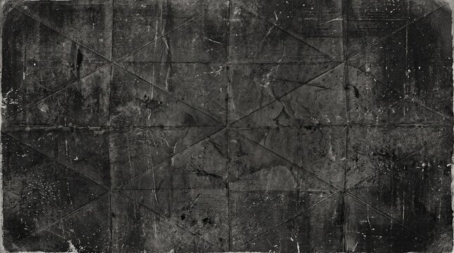 Distressed background with folded paper crease texture, dark geometric line folds, vintage paper grunge effect, dark gray card template for poster design, branding, and mockup overlay.