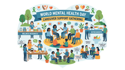 Fototapeta premium Mental Health Support Gathering: Caregiver Community, Wellness Resources, Refreshments