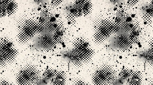 Retro halftone dot pattern background with black ink specks on cream paper, comic book printing texture overlay for vintage poster design, pop art, creative brand packaging.