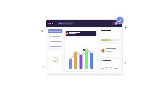 Data analytics dashboard interface animation showing business progress and chart development