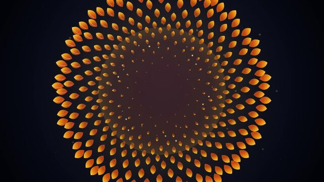 Amber Glowing Petals Rotating In A Circular Floral Mandala Pattern Over A Dark Background