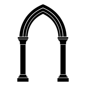 Gothic pointed arch with twin columns, black vector silhouette