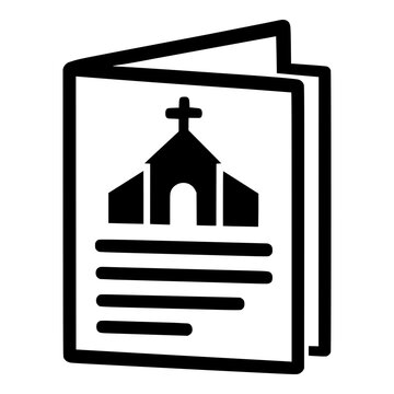 Folded Church Bulletin with Chapel, Cross and Text Lines, Black Vector