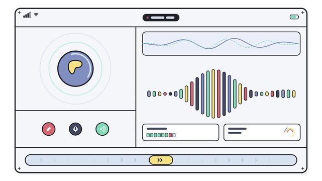 Digital audio recording interface showing sound wave frequency spectrum analysis in a four step progress storyboard